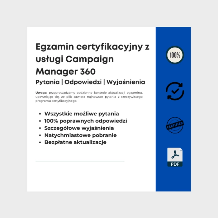 Obraz przedstawiający okładkę e-booka zatytułowanego Egzamin certyfikacyjny z usługi Campaign Manager 360